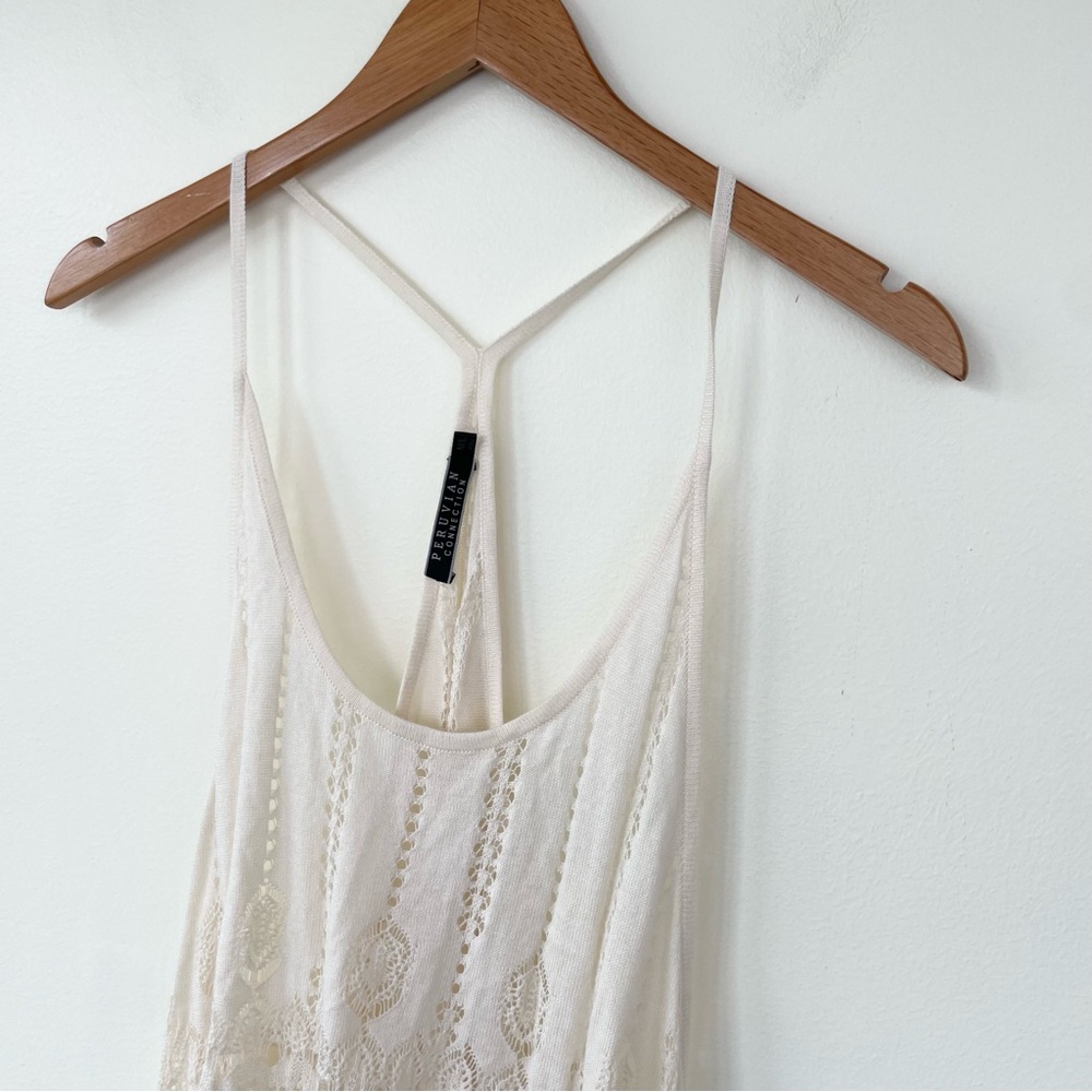 Peruvian Connection Open Knit Crochet Racerback Sharkbite Hem Tank Coverup M/L - Picture 2 of 8